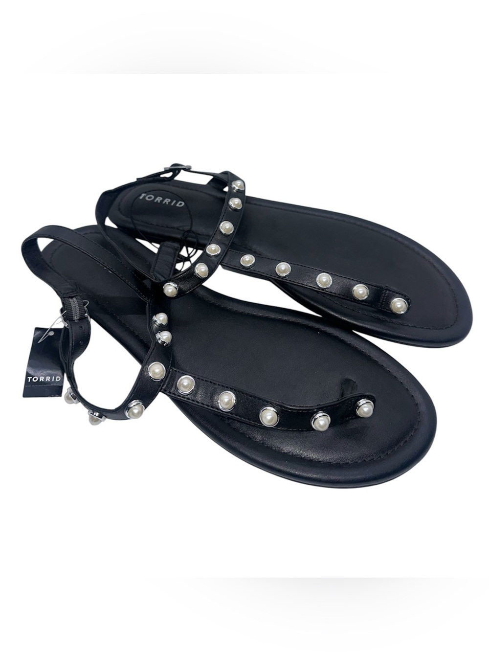 Torrid Black Pearl Embellished Flat Sandals Size 12 WW NEW